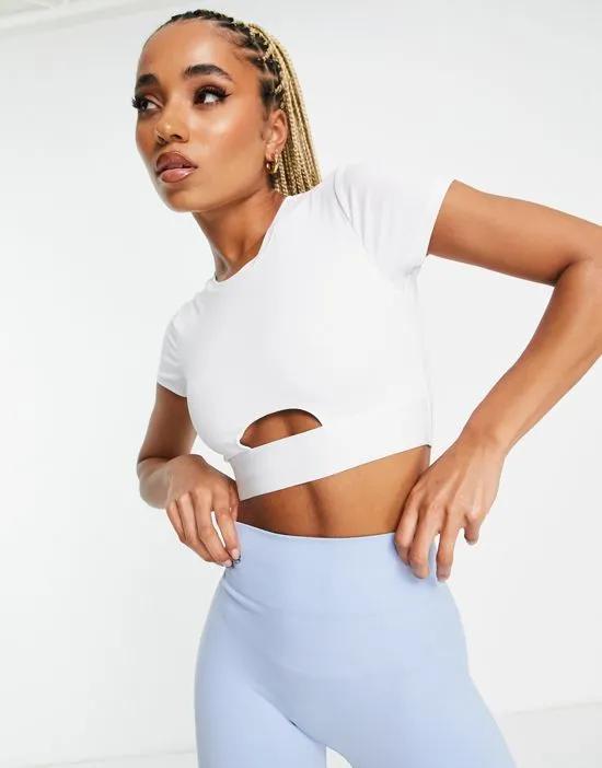 crop t-shirt with cut out in white