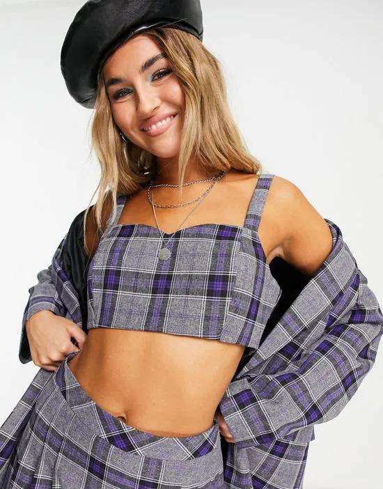 crop top suit with straps in gray check