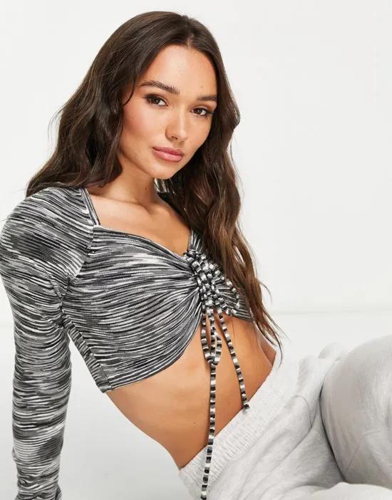 crop top with drawstring front in space knit