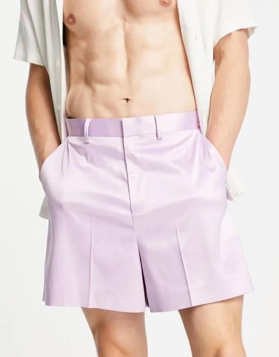 cropped bermuda smart shorts in oil purple satin