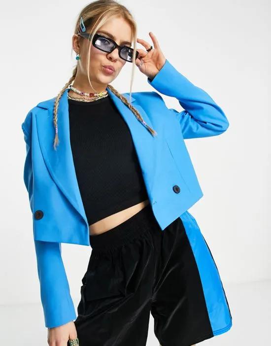 cropped blazer in electric blue