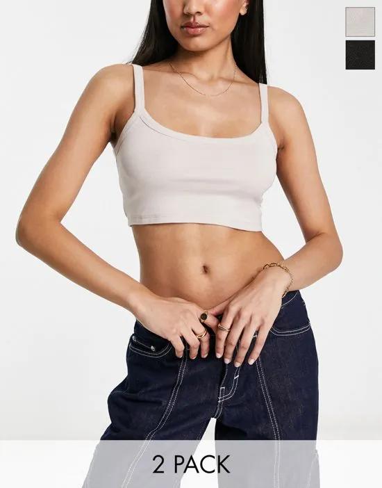 cropped bralette tank top 2 pack in beige and navy