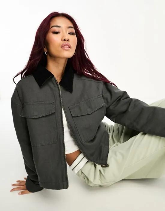 cropped canvas jacket in charcoal