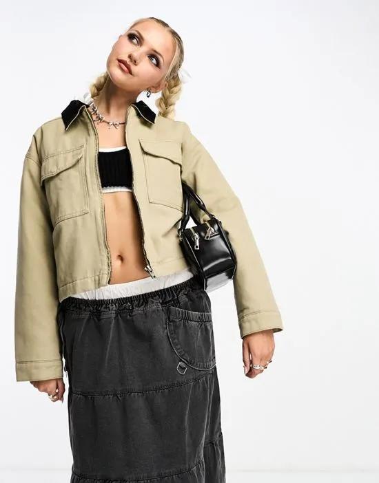 cropped canvas jacket in oat
