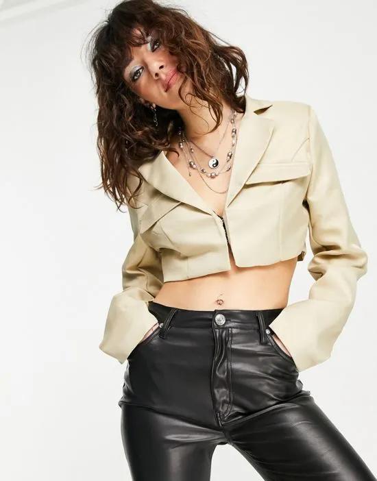 cropped cargo jacket in stone - part of a set