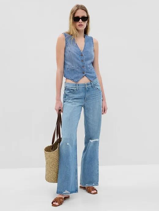 Cropped Denim Vest with Washwell
