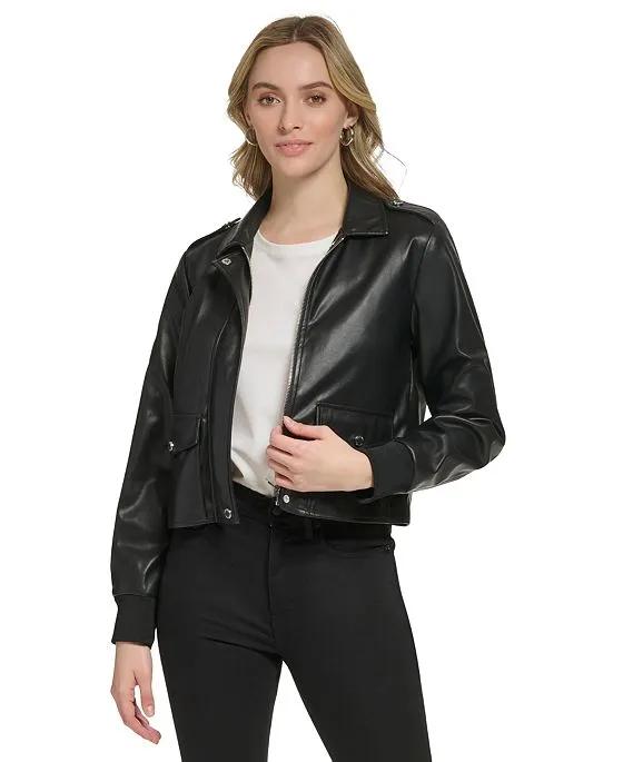 Cropped Faux-Leather Jacket