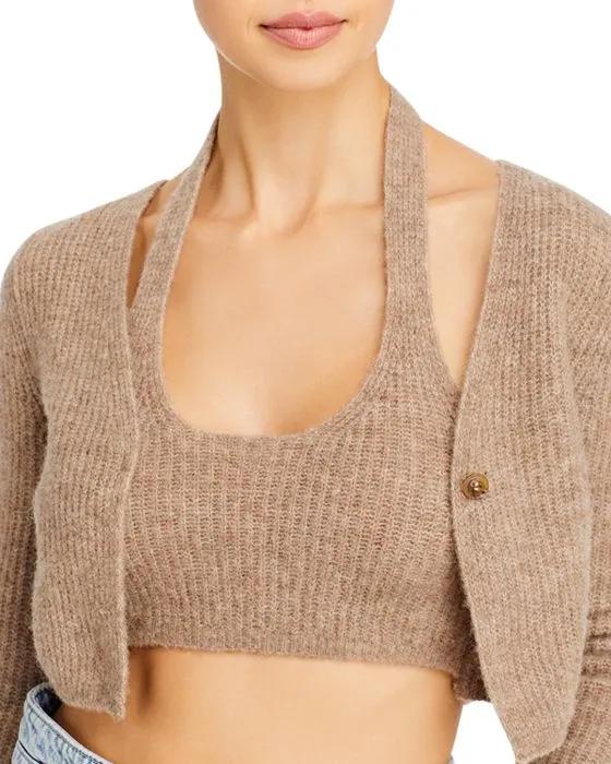 Cropped Halter Cardigan Combo Sweater