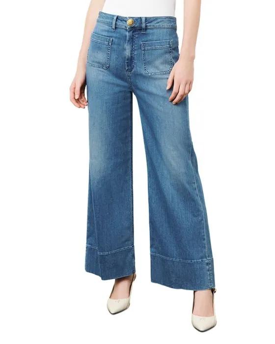 Cropped High Rise Wide Leg Jeans in Blue Jeans