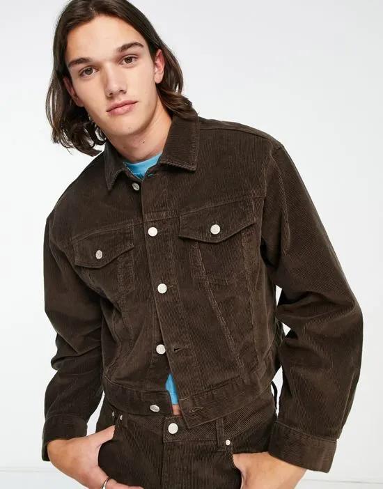 cropped jacket in brown stretch corduroy - part of a set
