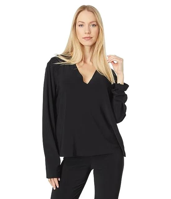 Cropped Long Sleeve V-Neck Top