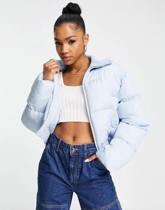 cropped padded jacket in baby blue