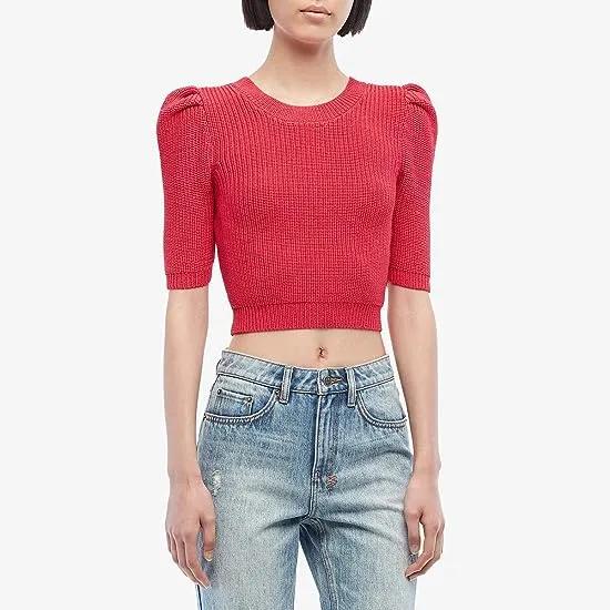 Cropped Pleated Voluminous Sleeved Knit Top