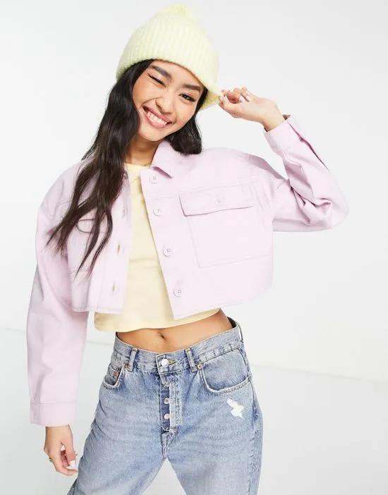 cropped shacket in lilac
