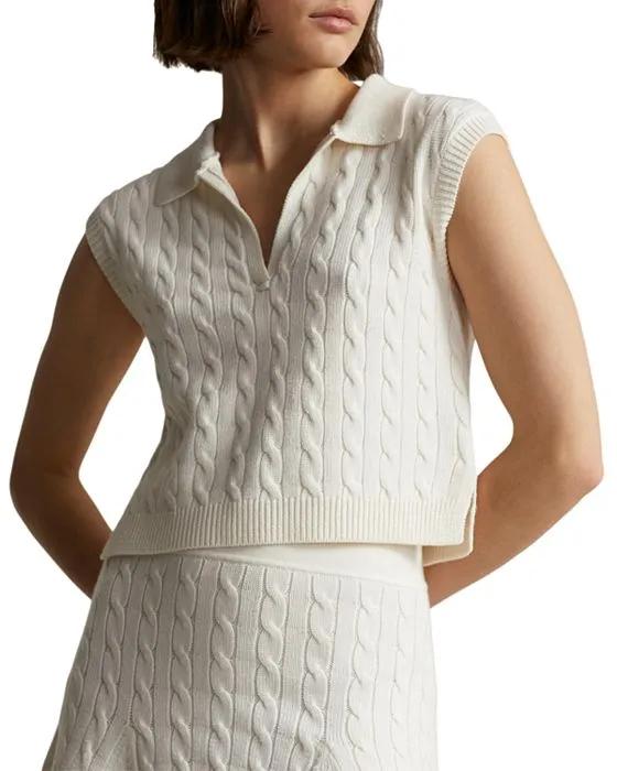 Cropped Silk Blend Cable Polo Sweater