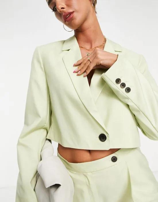 cropped suit jacket in washed lime