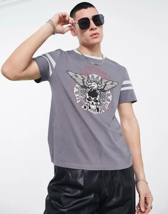 cropped t-shirt in gray color block with front print