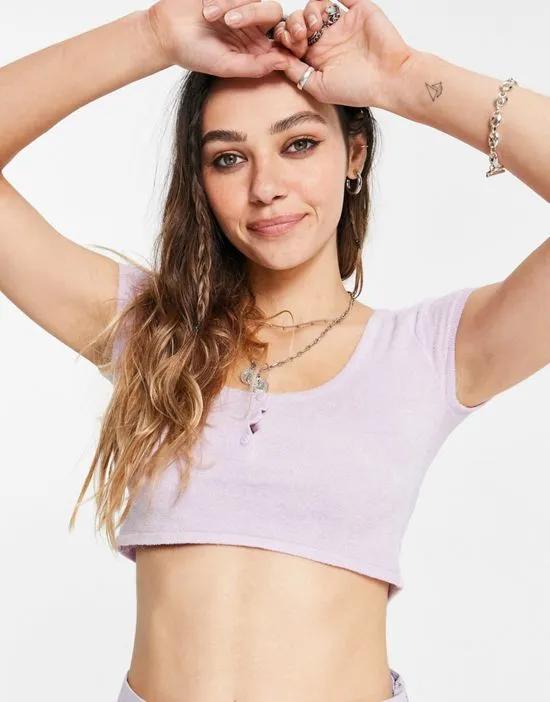 cropped terry T-shirt in lilac