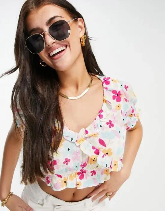cropped top in bright floral