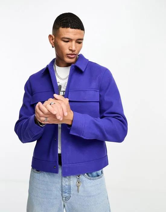 cropped wool-look Harrington jacket in cobalt blue
