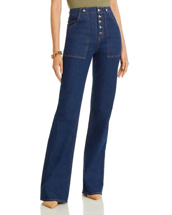 Crosbie High Rise Wide Leg Jeans in Washed Oxford