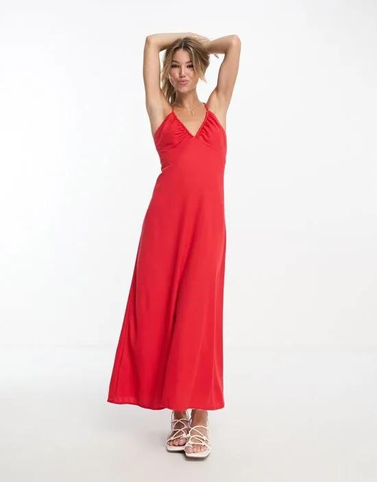 cross back midi dress in red