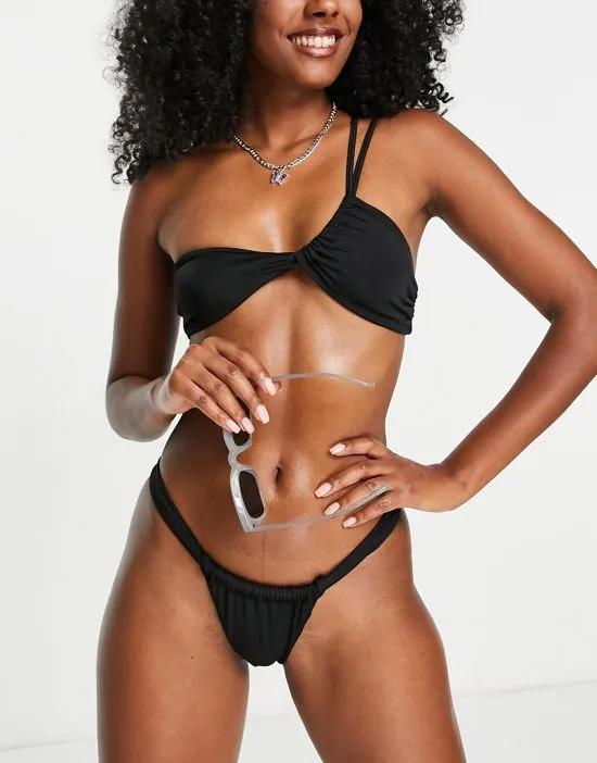 cross front one shoulder bikini top in black - part of a set