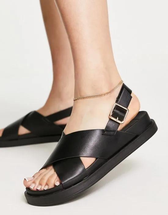 cross front sandals in black