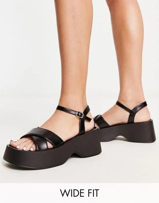 cross strap platform sandals in black