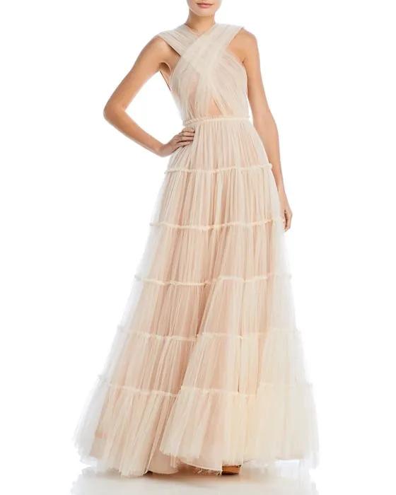 Crossover Tiered Tulle Dress