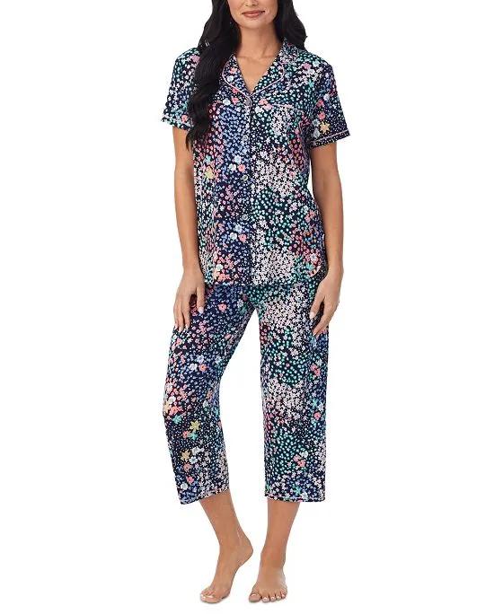 Cuddl Duds Women's Printed Notched-Collar Capri Pajamas Set