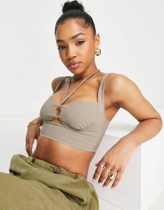 cup detail cropped top in camel