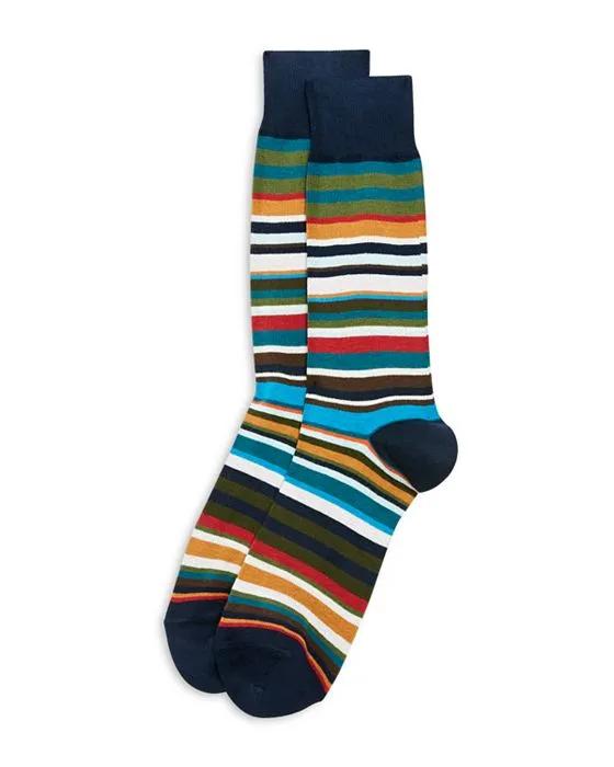 Curtis Striped Cotton Blend Dress Socks
