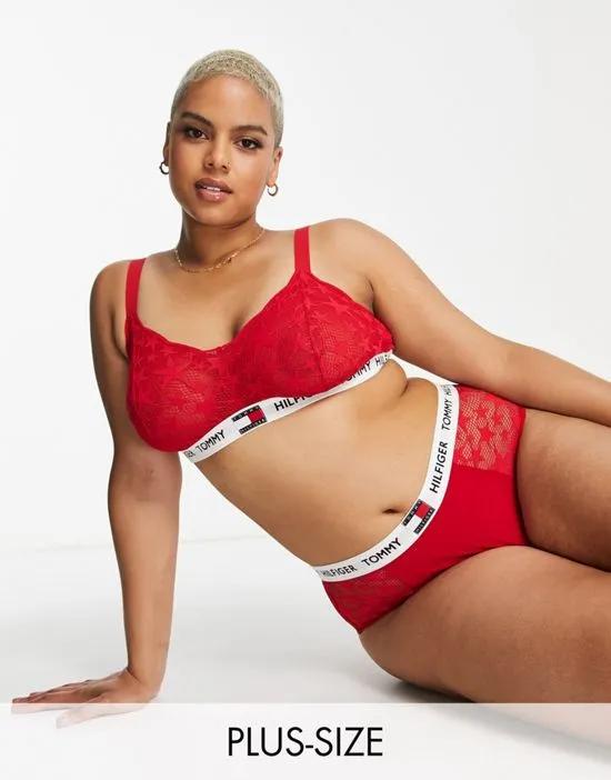 Curve 85 Star Lace nylon blend unlined triangle bralet in red