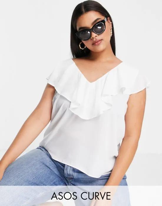 Curve frill neck blouse in ivory