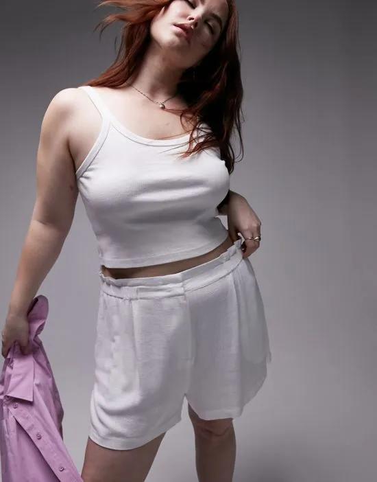 Curve high waist smart linen short in white