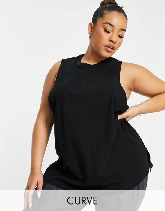Curve icon tank top with drop arm hole in cotton in black