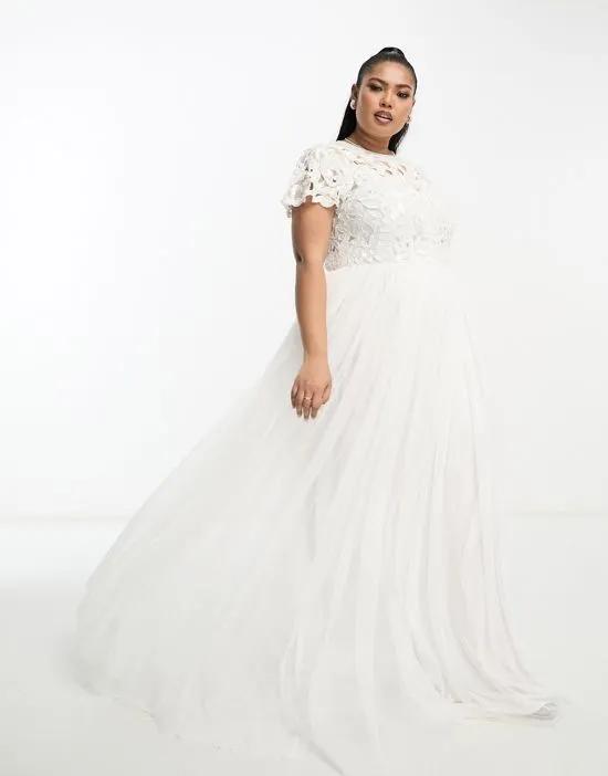 Curve Isabelle sequin cutwork bodice maxi wedding dress with cap sleeve in ivory