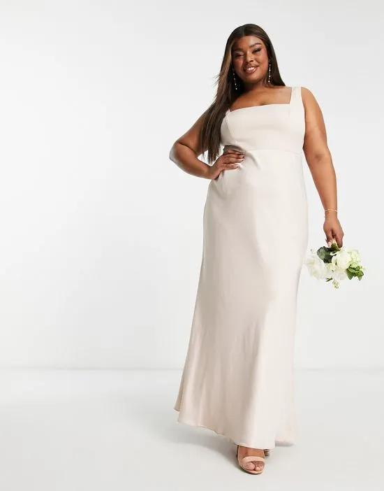 Curve satin square neck maxi dress in blush