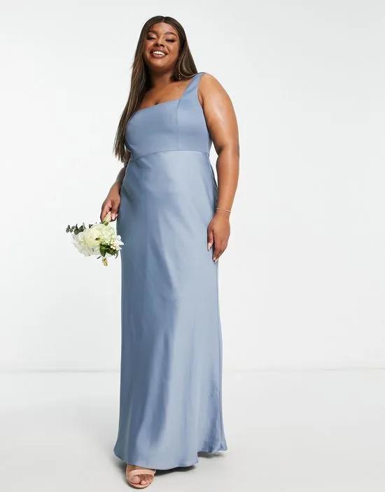 Curve satin square neck maxi dress in dusky blue