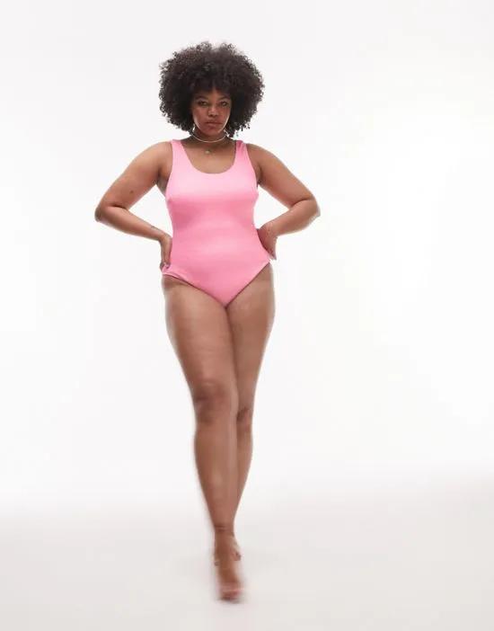 Curve scoop back crinkle swimsuit in pink