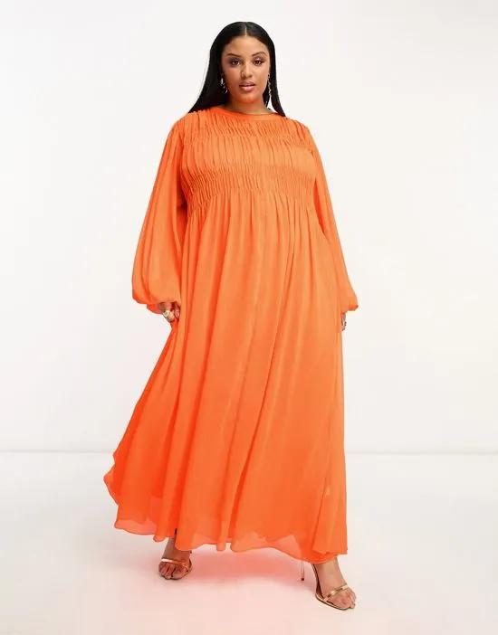 Curve shirred bust oversized maxi dress in orange