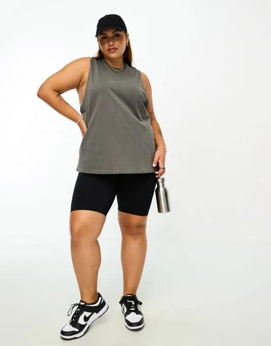 Curve tank top with drop arm hole in washed cotton