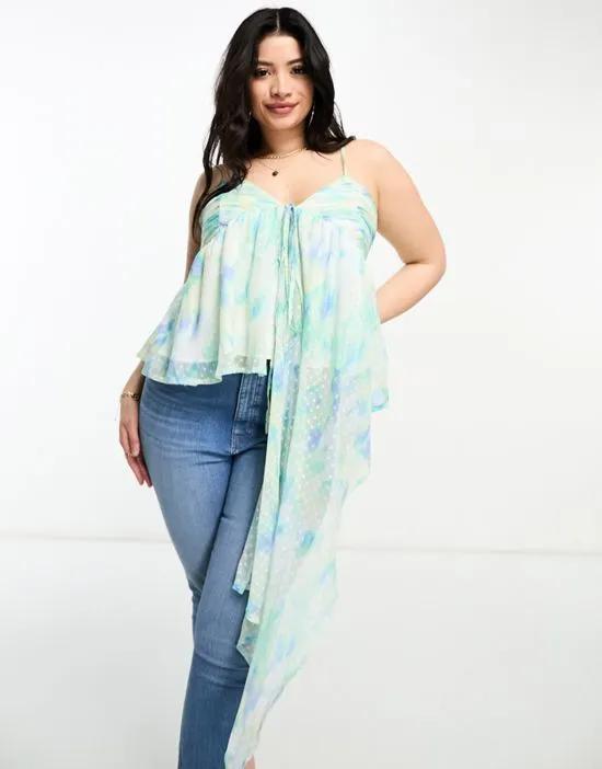 Curve textured babydoll cami with waterfall side detail in blurred floral