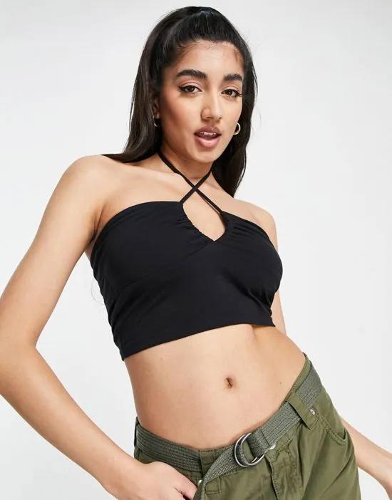 cut out bandeau halter top in black