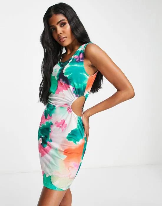 cut out beach dress in watercolor print