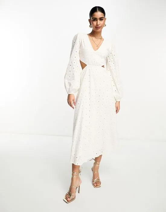 cut-out broderie midaxi dress in white