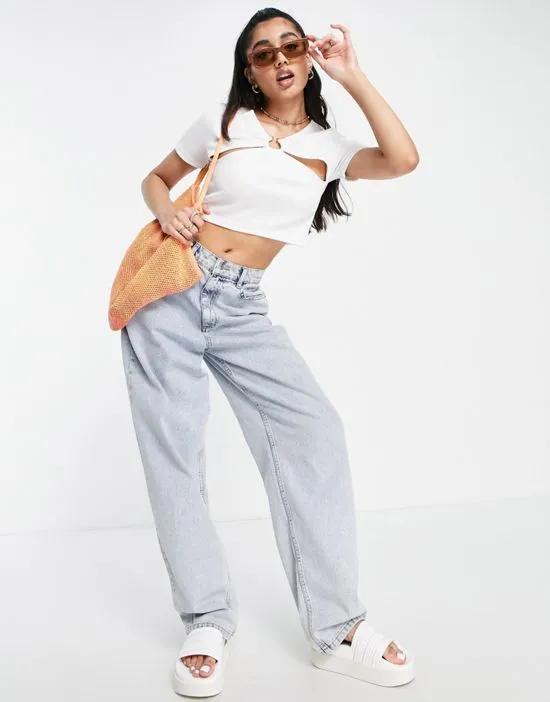 cut-out detail crop top in white
