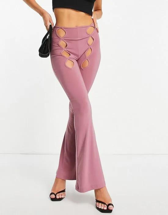 cut out detail flare pants in dusty pink - part of a set