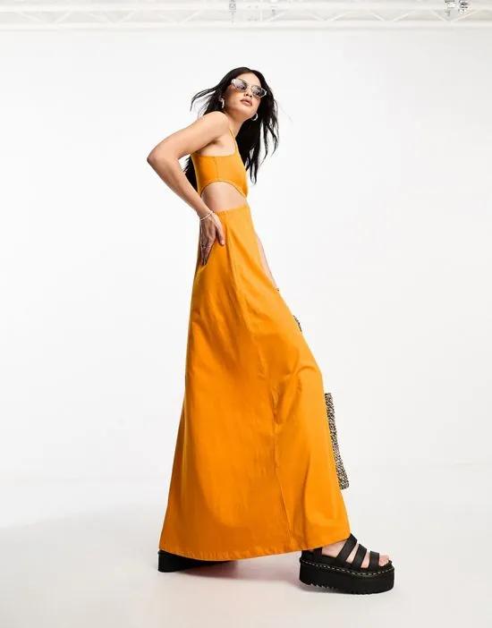 cut-out detail maxi dress in mustard